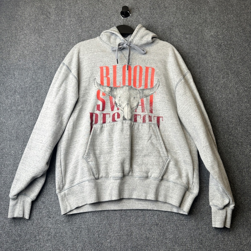 Under Armour Hoodie Mens Large Gray Project Rock Blood Sweat Respect Bull Gym